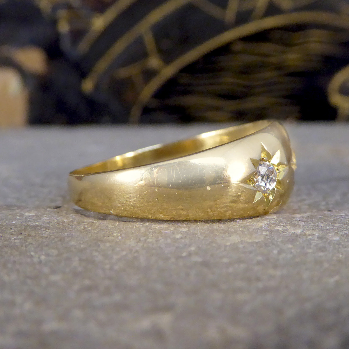 Antique Edwardian Diamond Set Gypsy Ring in 18ct Yellow Gold - Wharfedale Antiques