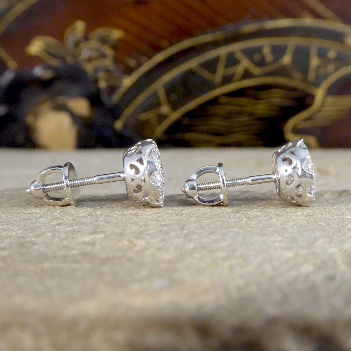 Diamond Stud Earrings with 3.00ct Look Illusion in 18ct White Gold - Wharfedale Antiques
