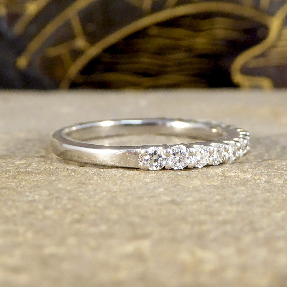 Dimond Set Half Eternity Stackable Ring in Platinum