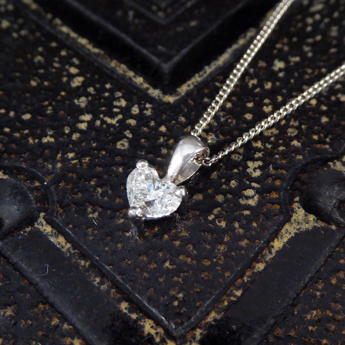 0.40ct Heart Cut Diamond Solitaire Pendant Necklace in 18ct White Gold - Wharfedale Antiques