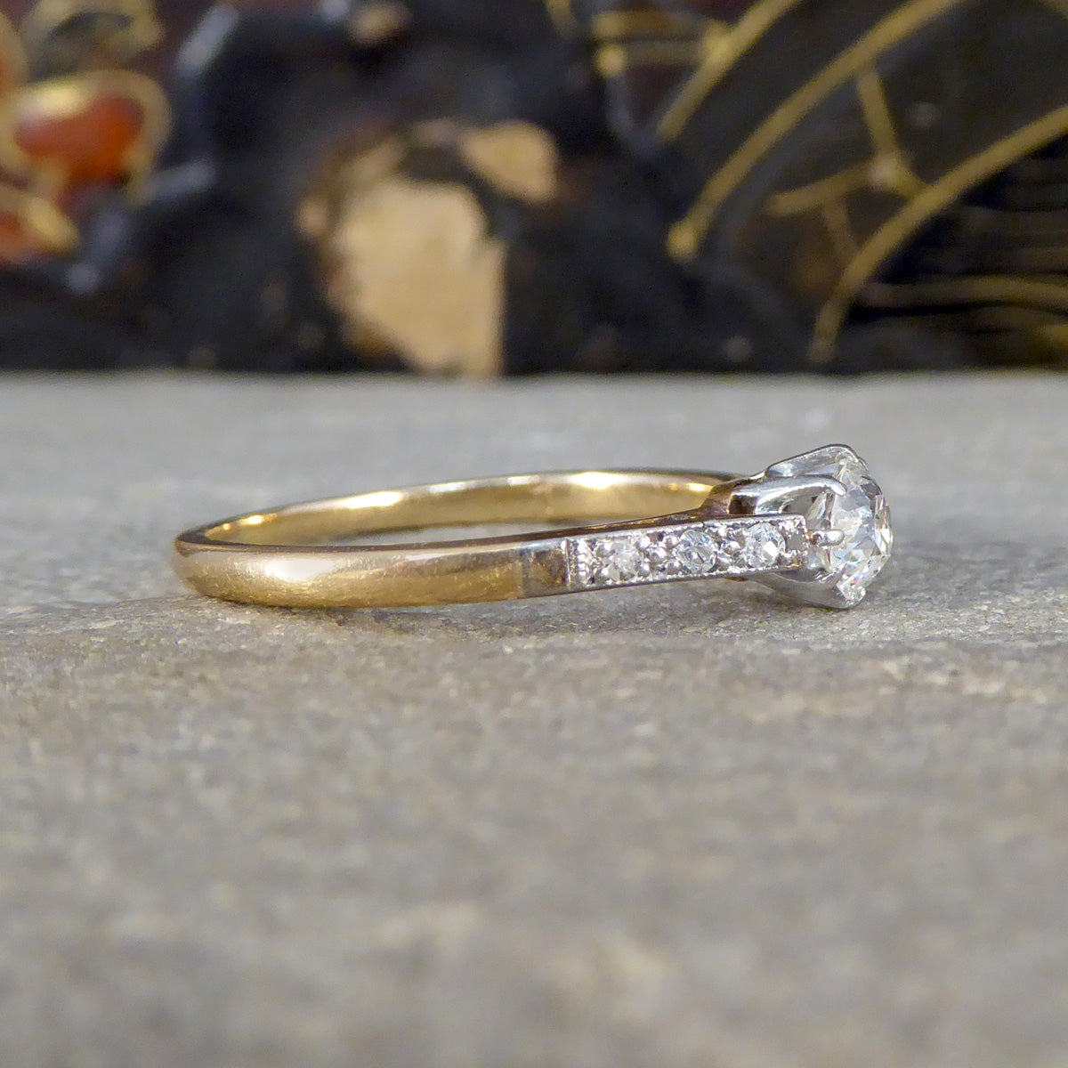 1920's Diamond Solitaire Engagement Ring in 18ct Yellow Gold and Platinum - Wharfedale Antiques