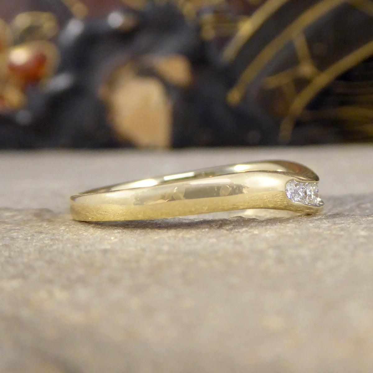 Diamond Set Curved Wishbone Ring in Yellow Gold - Wharfedale Antiques