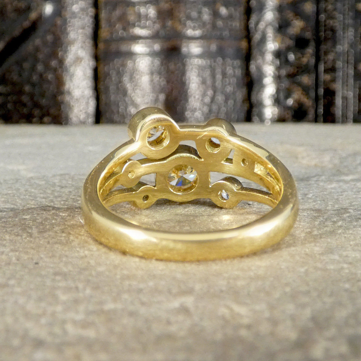 Back view of diamond bubble ring in 18ct yellow gold.