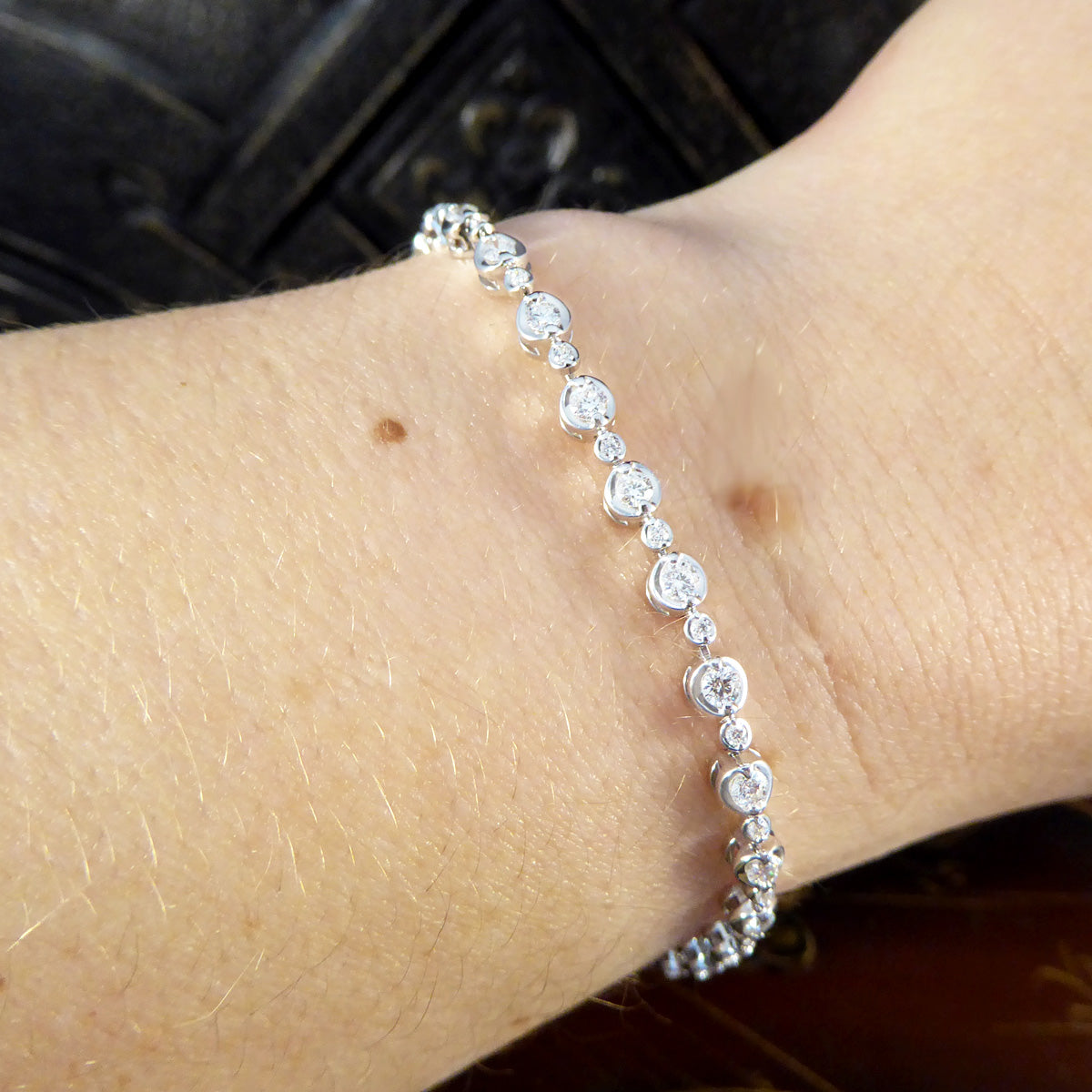 Little and Large Alternating Diamond Tennis Bracelet in 18ct White Gold - Wharfedale Antiques