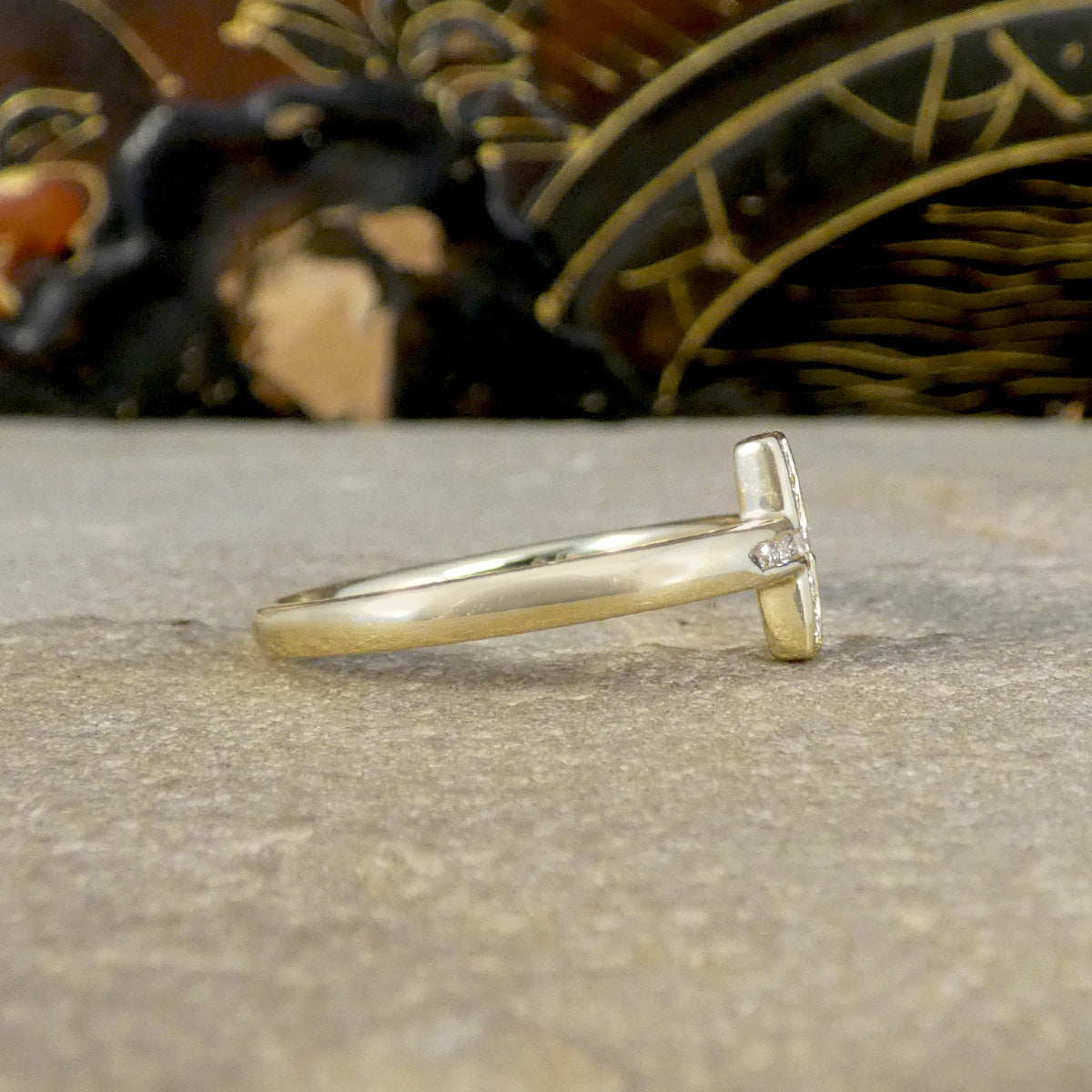 Diamond Set East West Cross Ring in Yellow Gold - Wharfedale Antiques