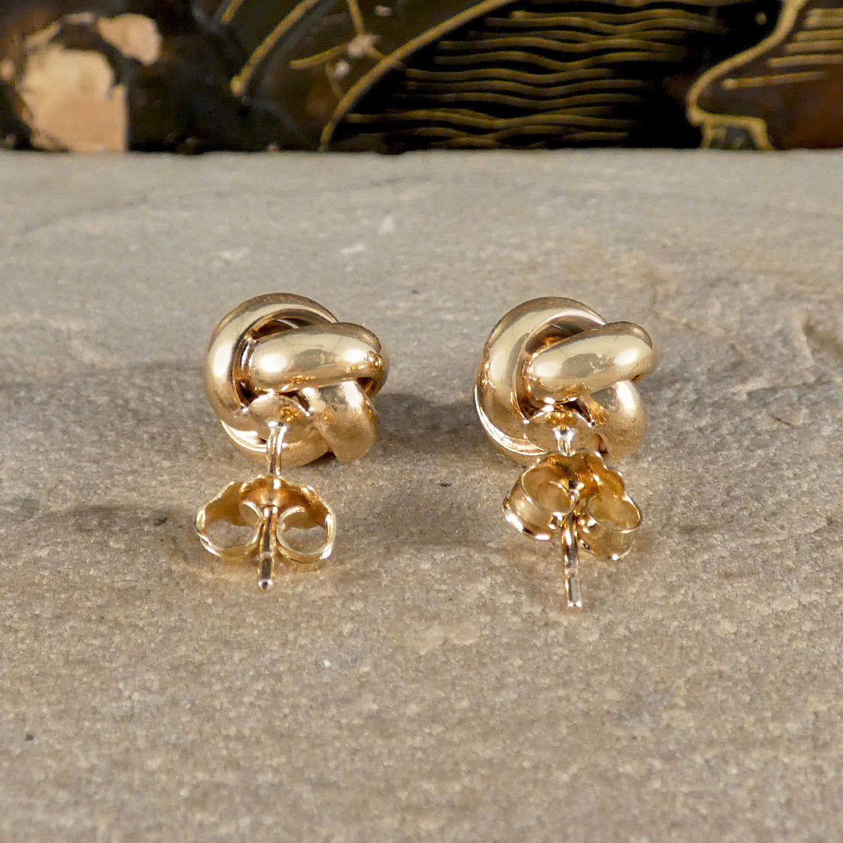 back of the knot stud earrings in 9ct yellow gold