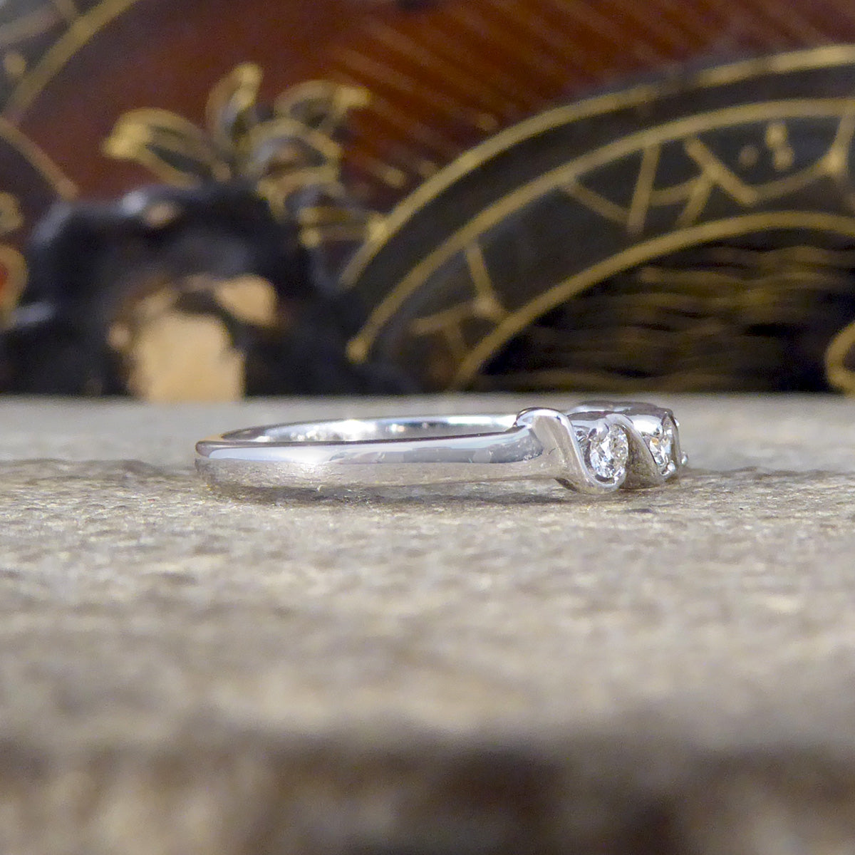 Diamond Five stone Wave Ring in White Gold - Wharfedale Antiques