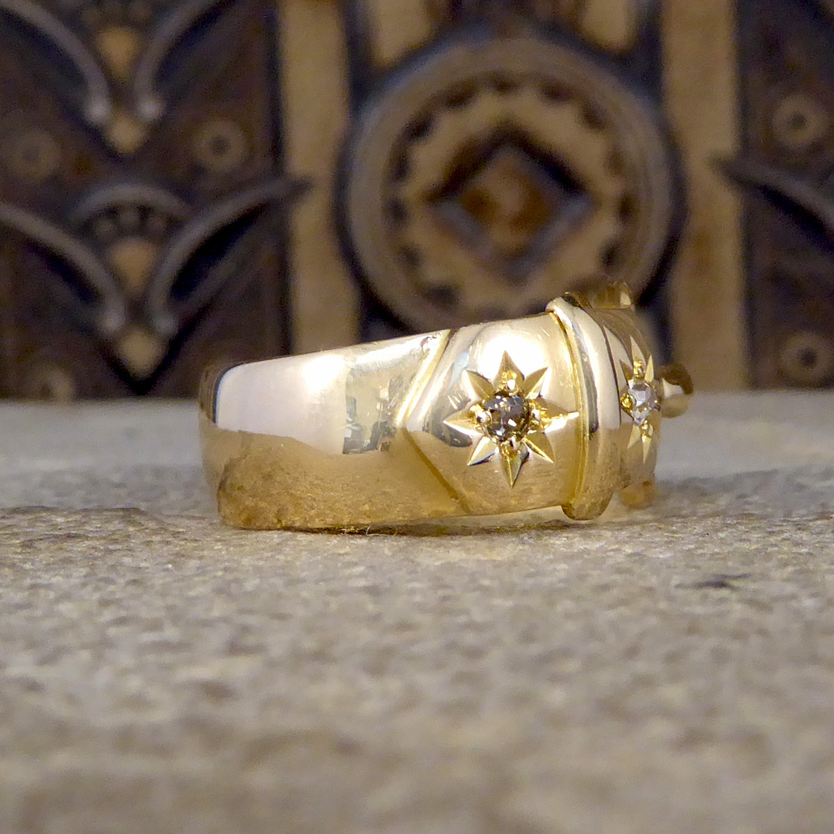 Antique C1919 Diamond set Buckle Ring in 18ct Yellow Gold - Wharfedale Antiques