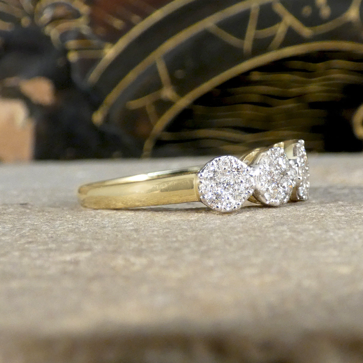 Five Stone Diamond Illusion Cluster Ring in Yellow Gold - Wharfedale Antiques