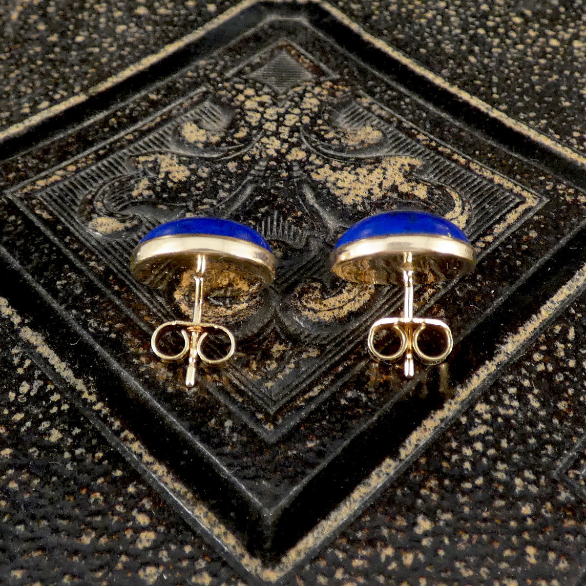 Large blue Lapis Lazuli stud earrings in 9ct yellow gold