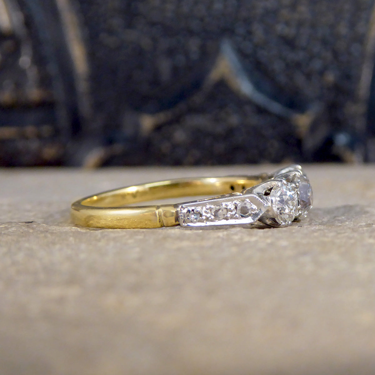 Antique Diamond Trilogy Ring in 18ct Yellow Gold and Platinum - Wharfedale Antiques