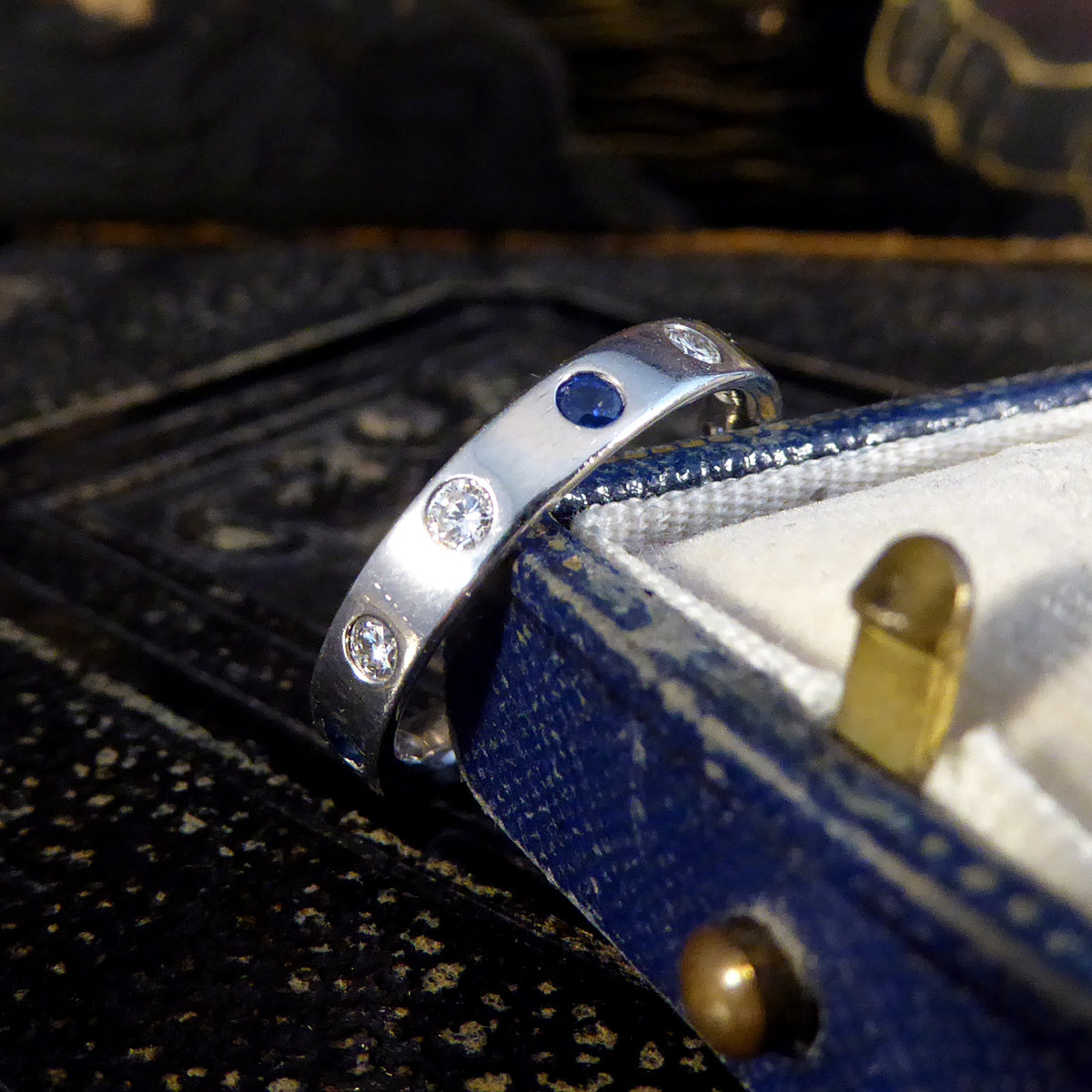 Sapphire and Diamond Band Ring in Platinum - Wharfedale Antiques