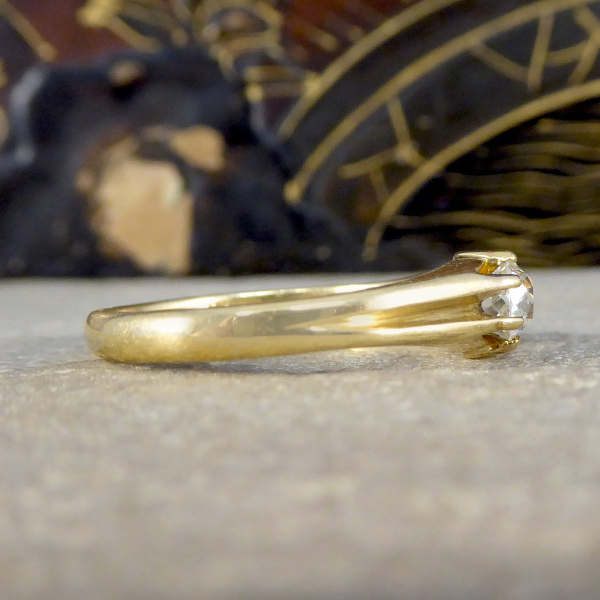 Late Victorian Old Cushion Cut Diamond Belcher set Ring in 18ct Yellow Gold - Wharfedale Antiques