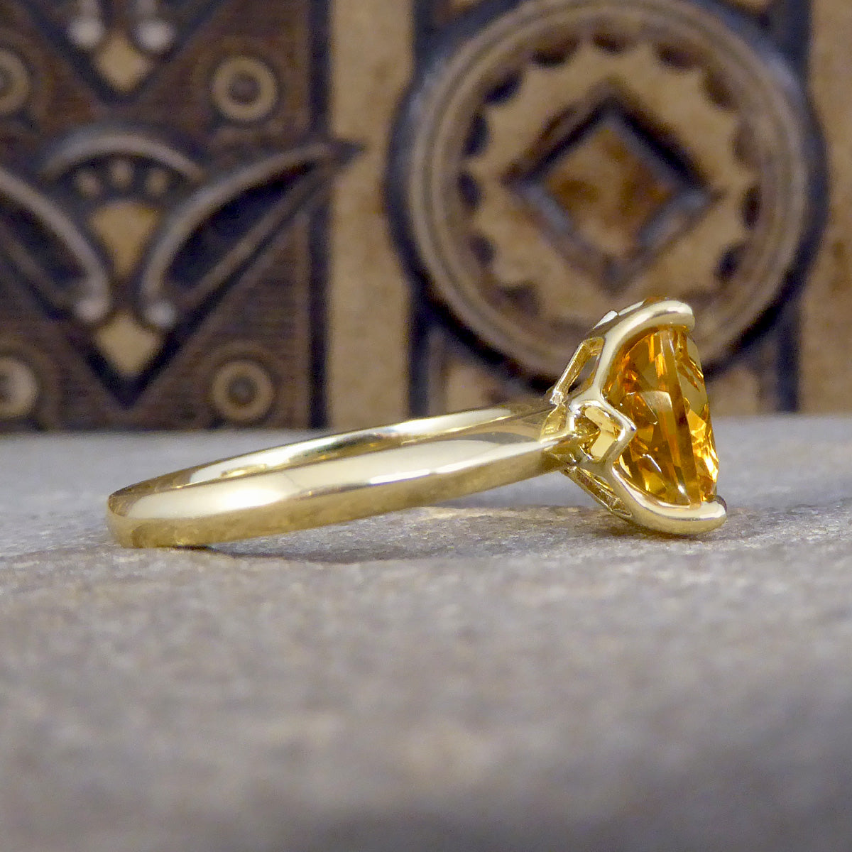 Cushion Citrene Solitaire Ring in Yellow Gold - Wharfedale Antiques