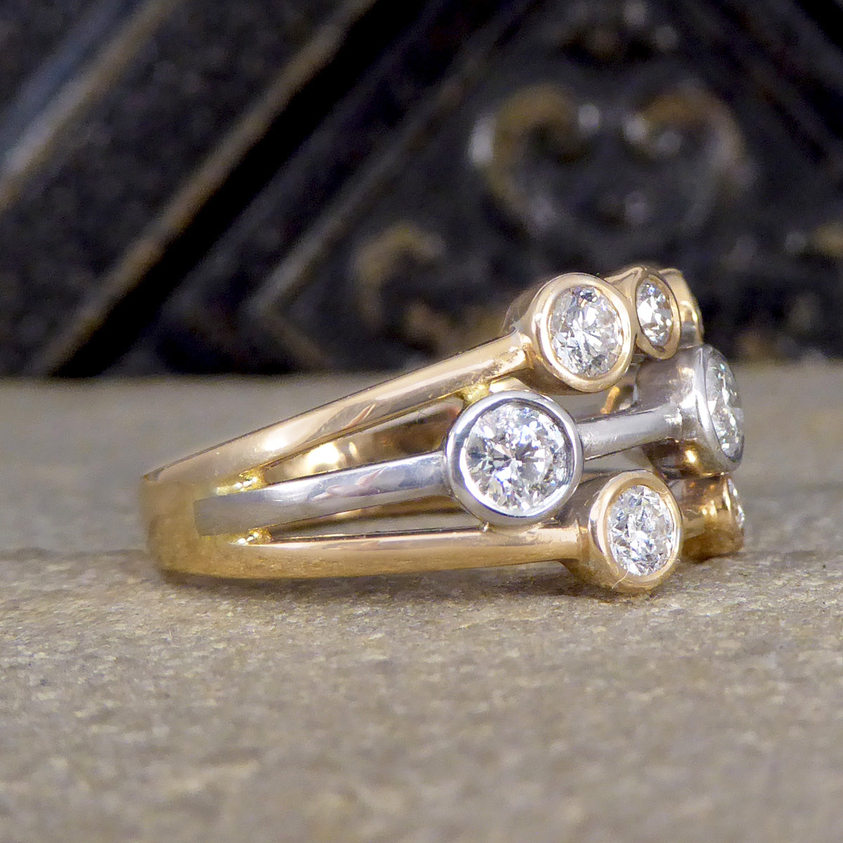 Modern 0.90ct Diamond Bubble Style Ring in White and Yellow Two Tone Gold