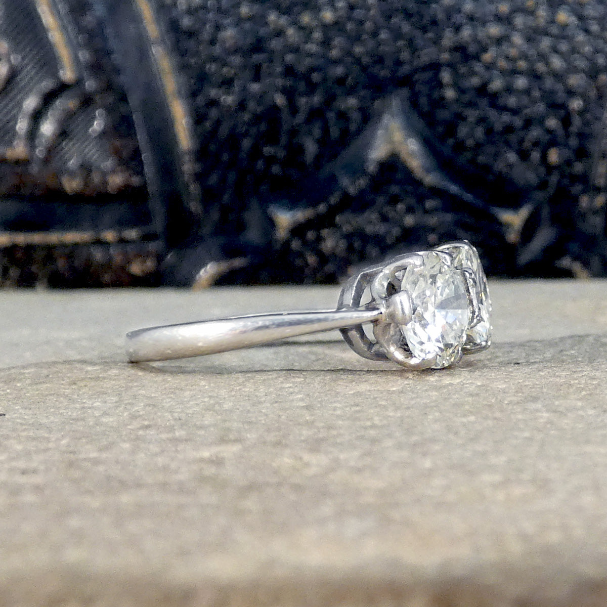 Art Deco Early Brilliant Cut Diamond Three Stone Ring in Platinum - Wharfedale Antiques