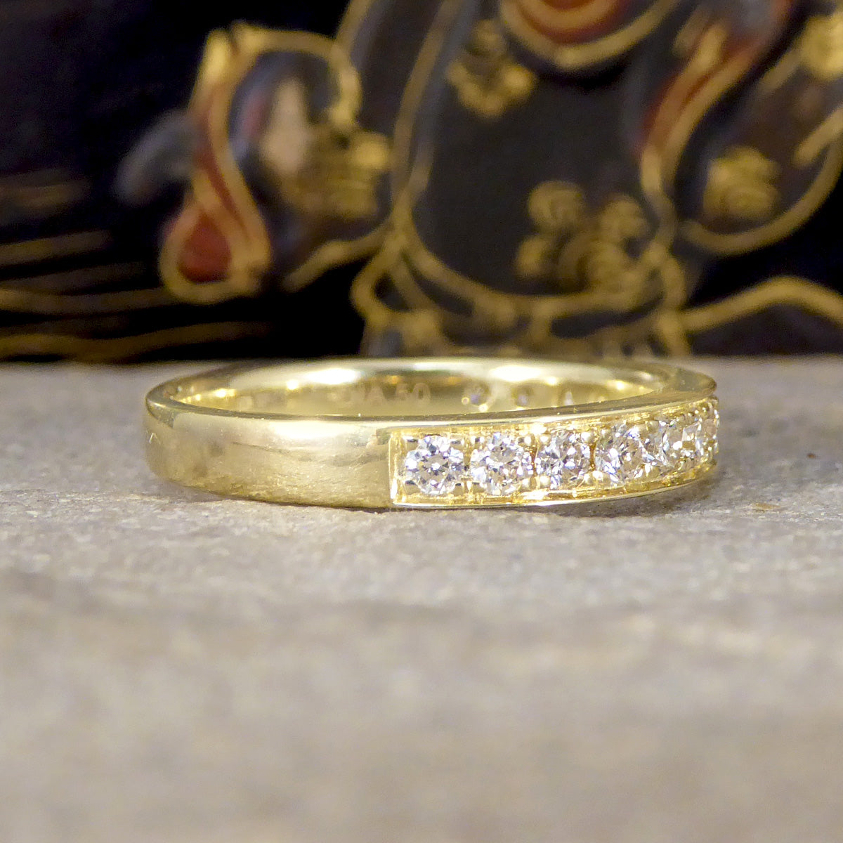 0.50ct Diamond Half Eternity Ring in Yellow Gold Channel Claw Setting - Wharfedale Antiques