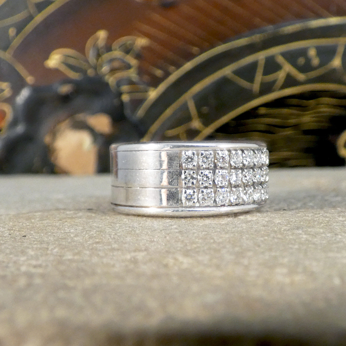 Wide Diamond Set Half Eternity Ring in 18ct White Gold Small Finger Size - Wharfedale Antiques