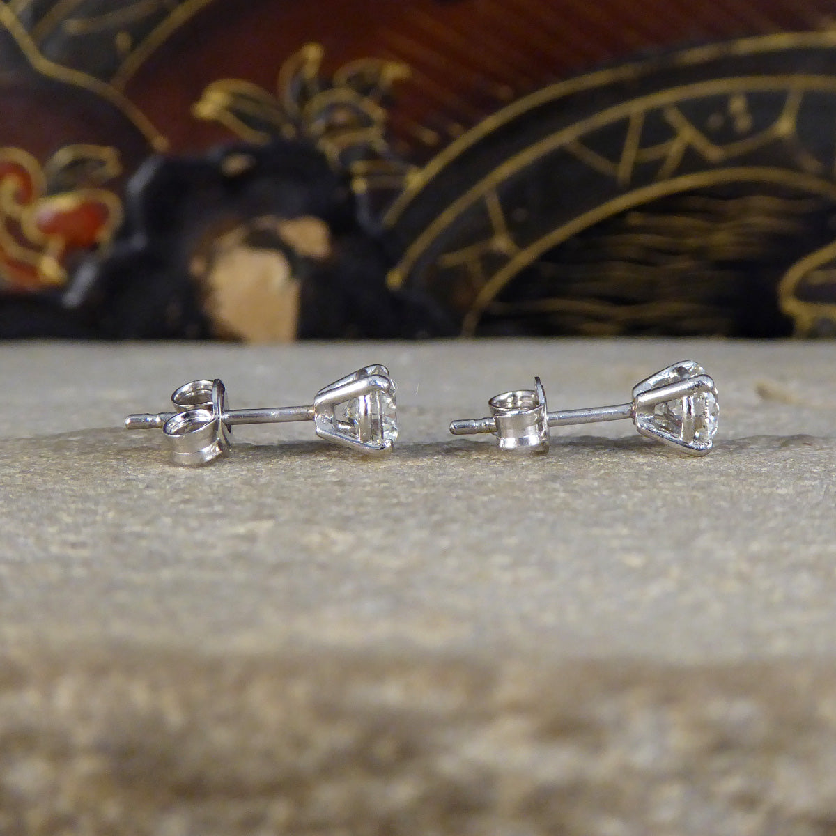 1.02ct Diamond Four Claw Stud Earrings in Platinum - Wharfedale Antiques