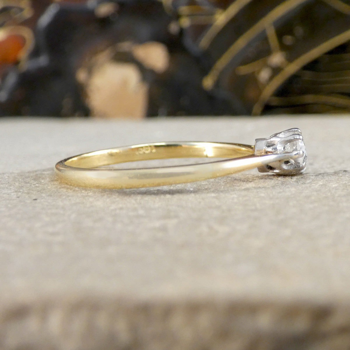Diamond Solitaire Ring in 18ct Yellow Gold shown from the side