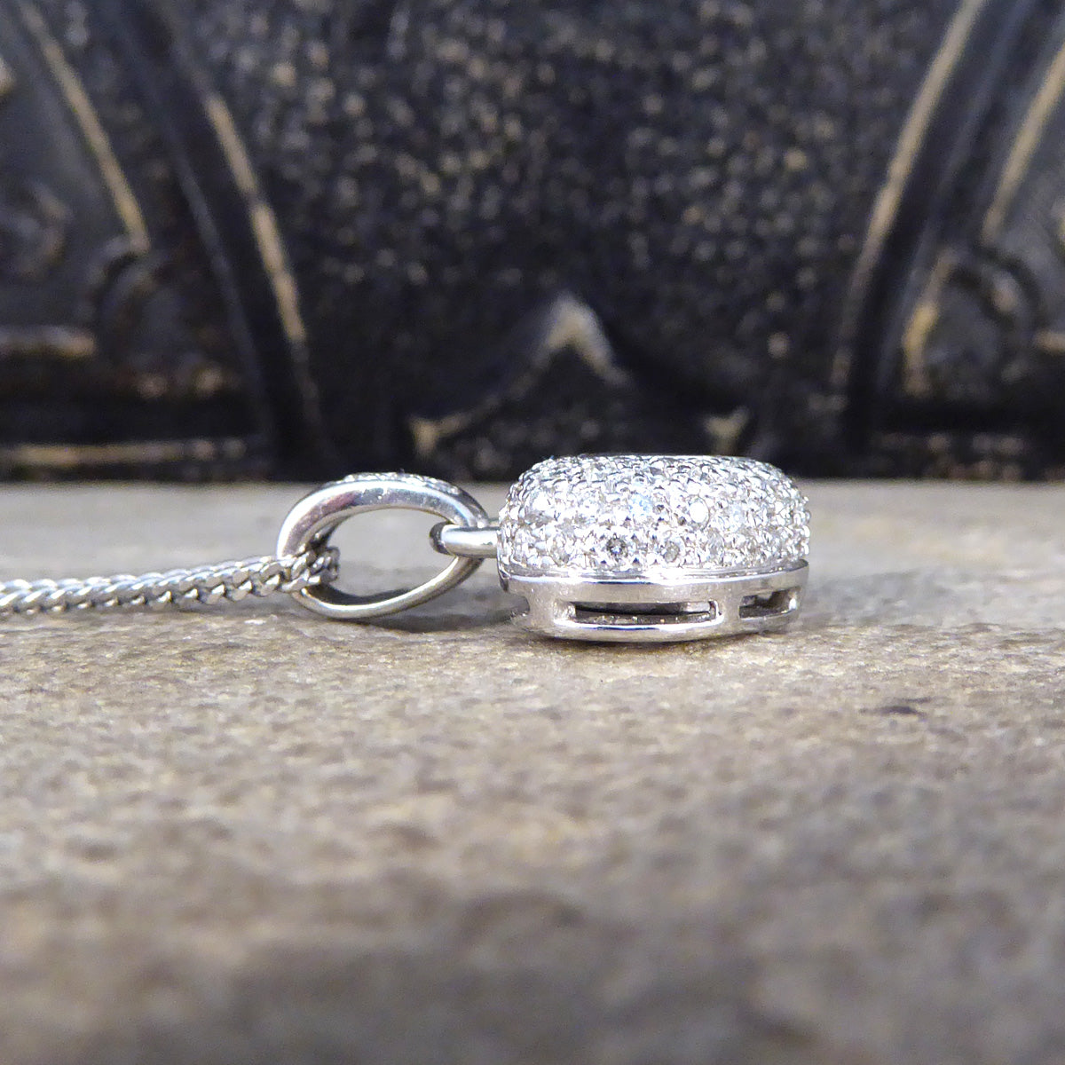 Diamond Set Heart Happy Diamonds Style Necklace in 18ct White Gold on White Gold Chain - Wharfedale Antiques