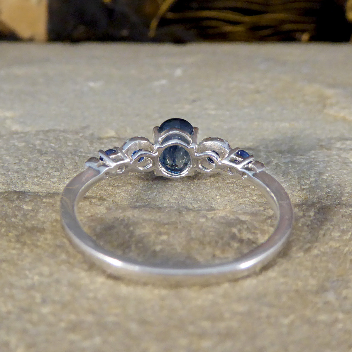 Unique Geometric Sapphire and Diamond Ring in 18ct White Gold - Wharfedale Antiques