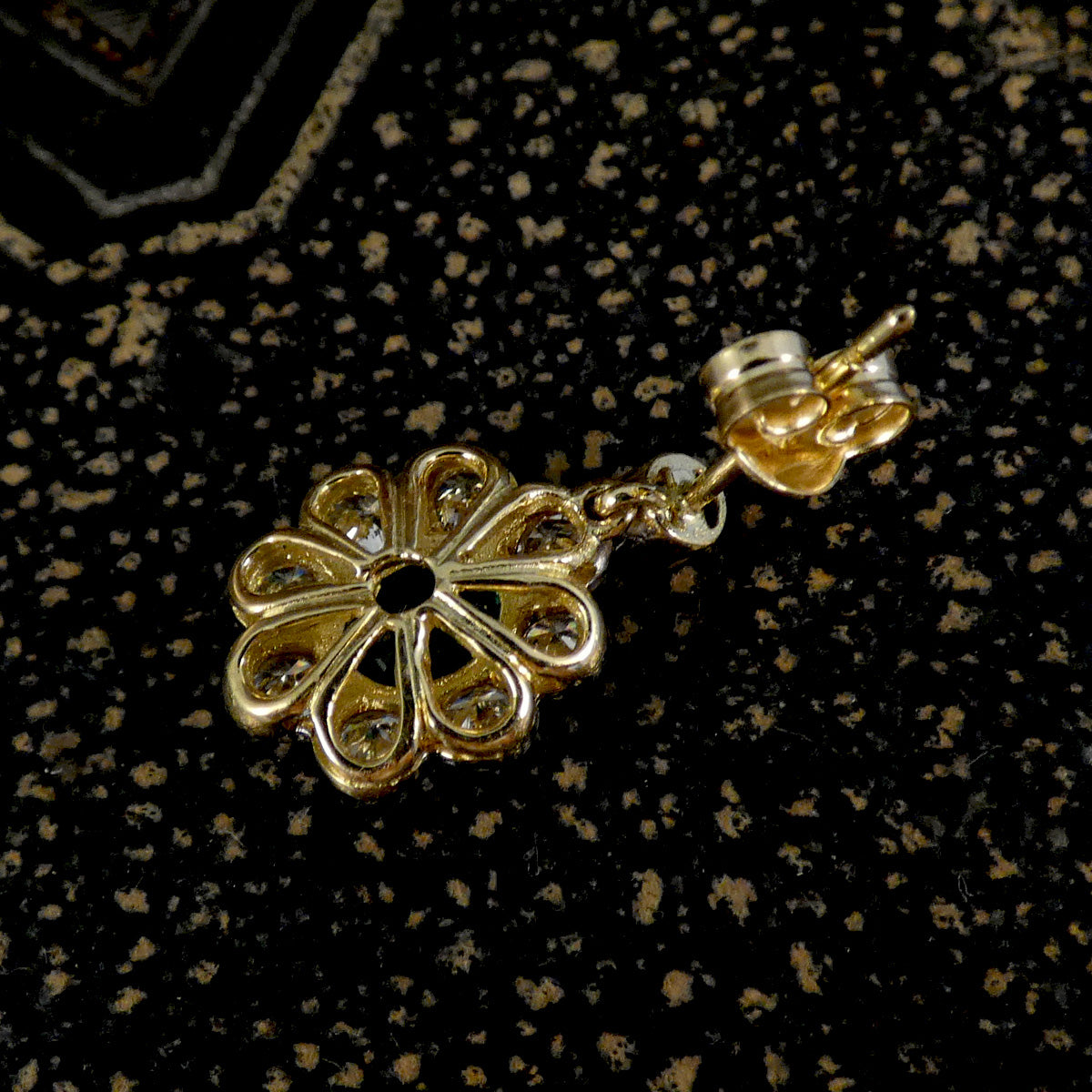Back view of a cluster drop earrings in 18ct yellow gold