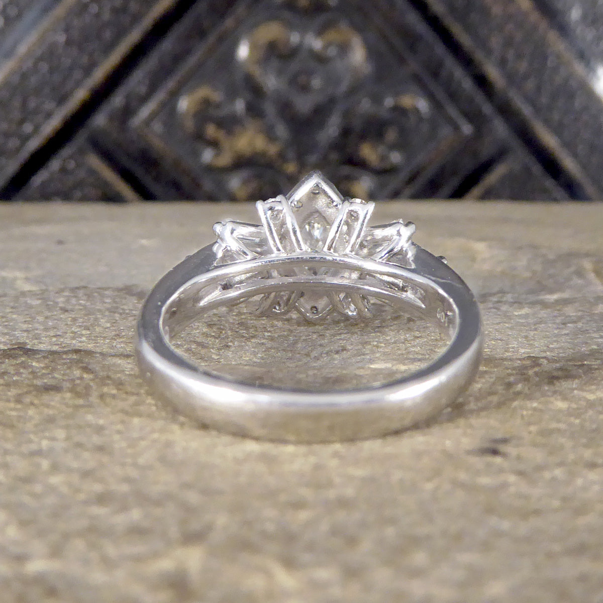 Contemporary 1.00ct Diamond Marquise Cluster Dress Ring in Platinum - Wharfedale Antiques