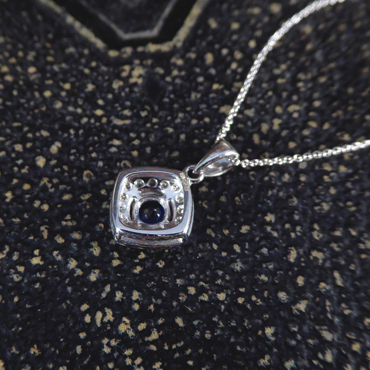 Ceylon Sapphire and Diamond Cluster Pendant Necklace in White Gold - Wharfedale Antiques