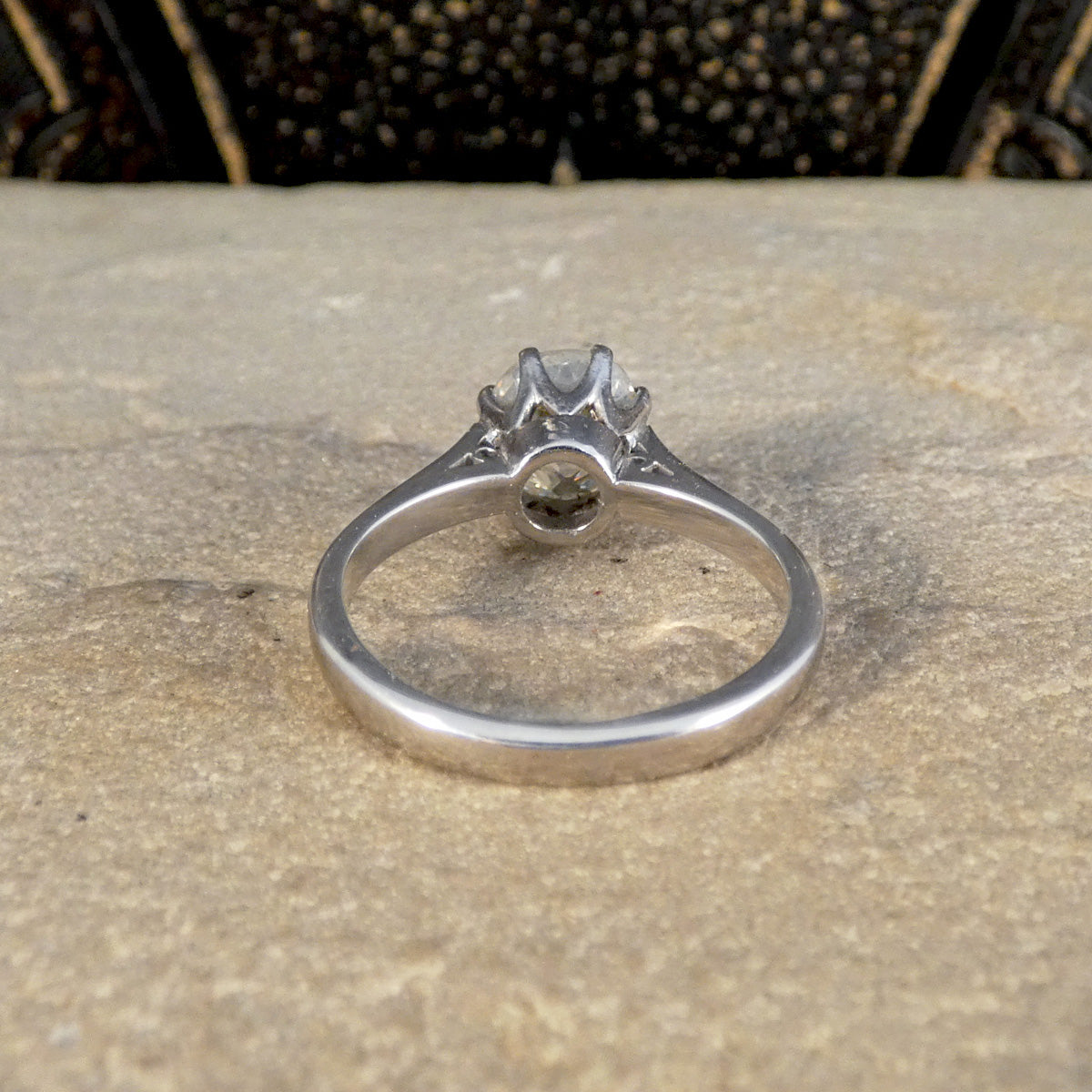 1.80ct Oval Shaped Old European Cut Diamond Solitaire Engagement Ring in 18ct White Gold - Wharfedale Antiques