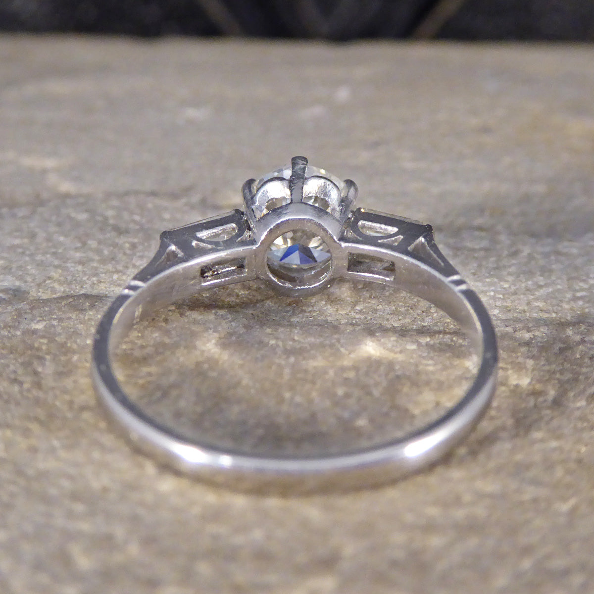 Art Deco 1.20ct Diamond Solitaire Engagement Ring with Baguette Cut Shoulders in Platinum - Wharfedale Antiques