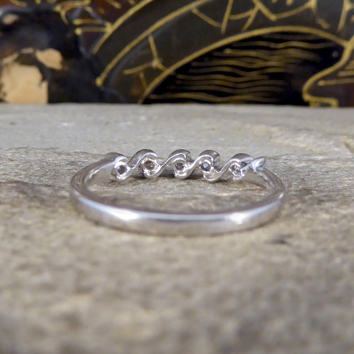 Diamond Five stone Wave Ring in White Gold - Wharfedale Antiques