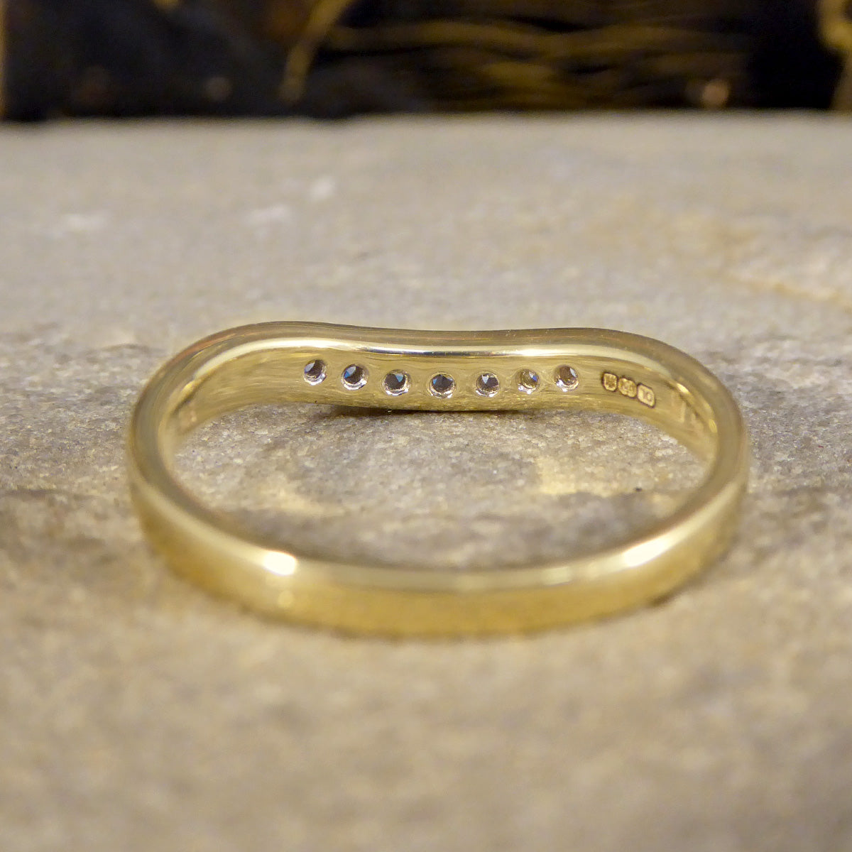 Diamond Set Curved Wishbone Ring in Yellow Gold - Wharfedale Antiques