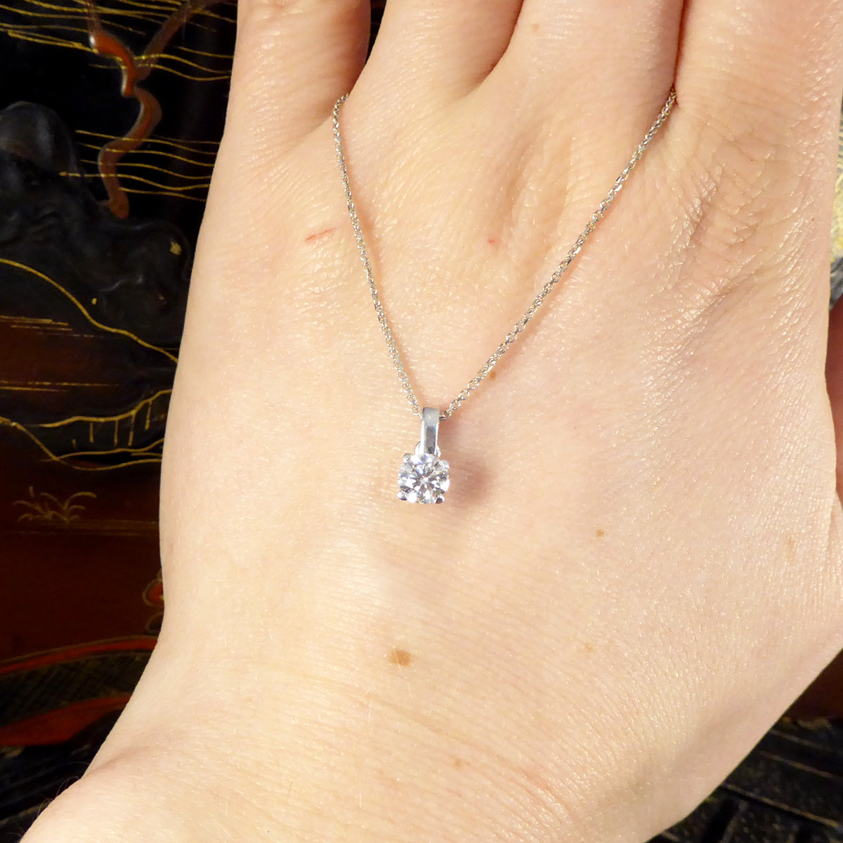 0.54ct Brilliant Cut Diamond Pendant Necklace in 18ct White Gold - Wharfedale Antiques