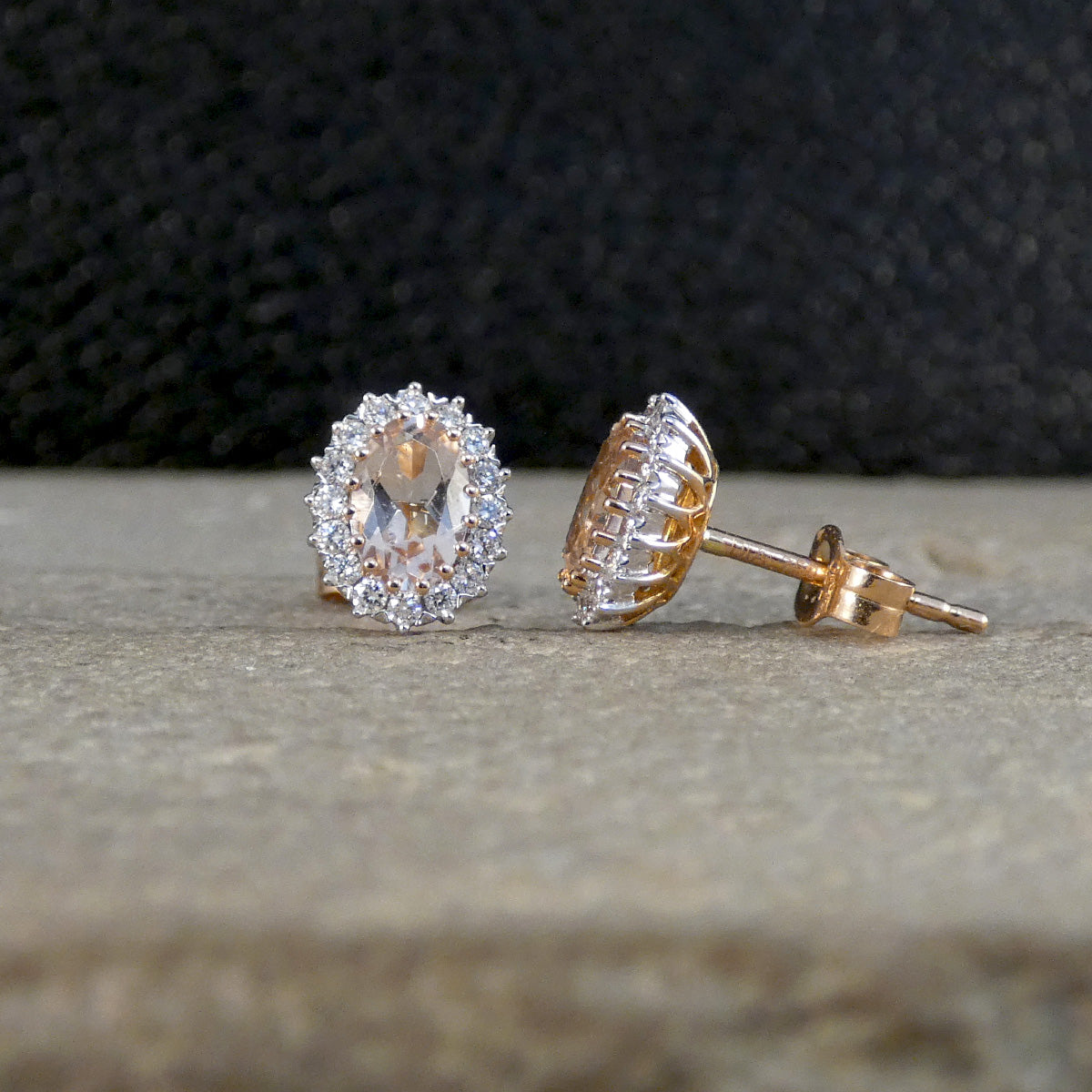 A pair of Morganite and Diamond Cluster Earrings in 18ct Rose Gold