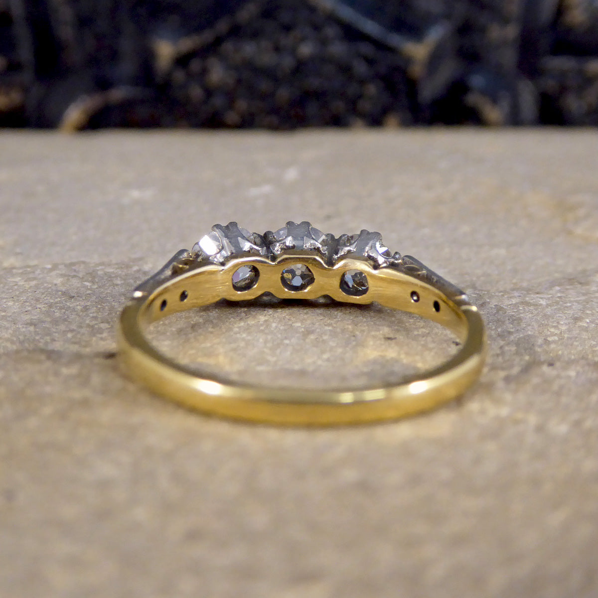 Antique Diamond Trilogy Ring in 18ct Yellow Gold and Platinum - Wharfedale Antiques