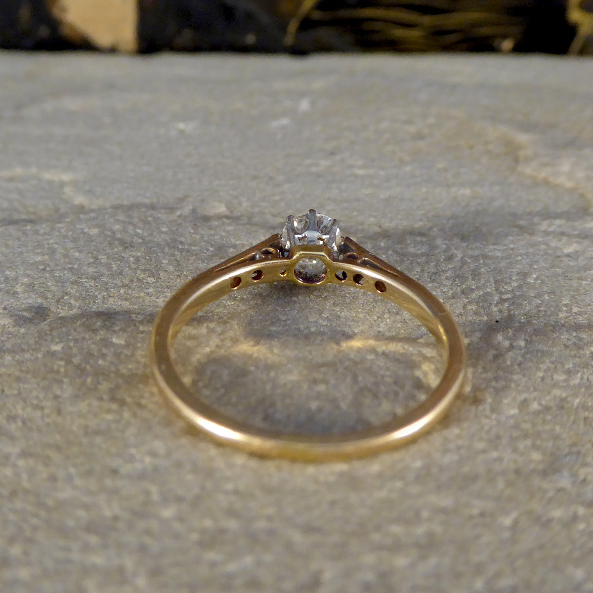 1920's Diamond Solitaire Engagement Ring in 18ct Yellow Gold and Platinum - Wharfedale Antiques