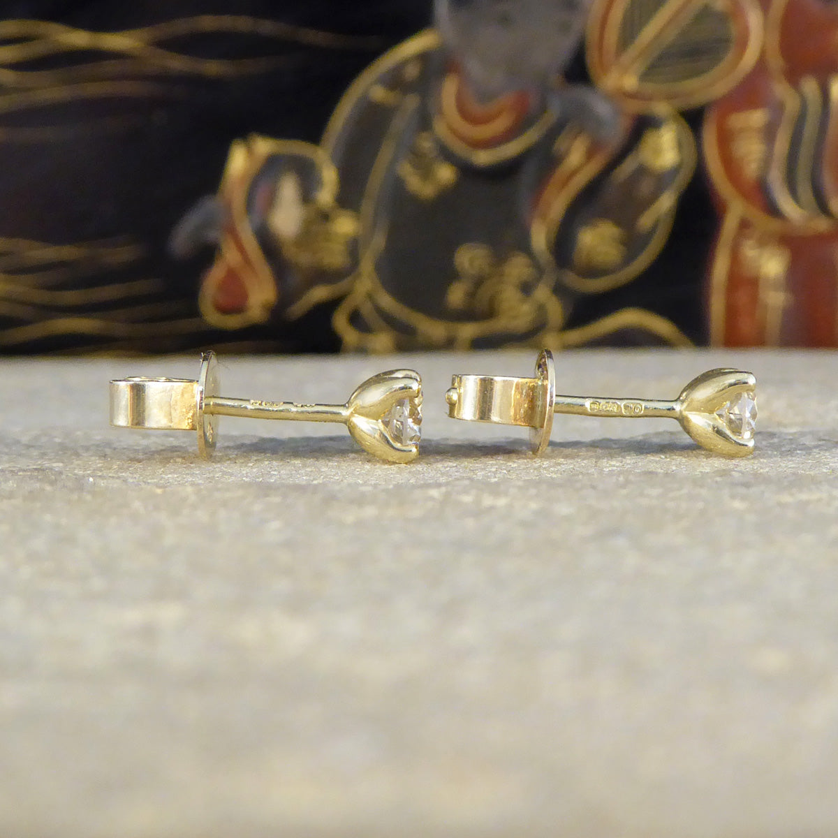 0.50ct Diamond Stud Earrings in Yellow Gold - Wharfedale Antiques