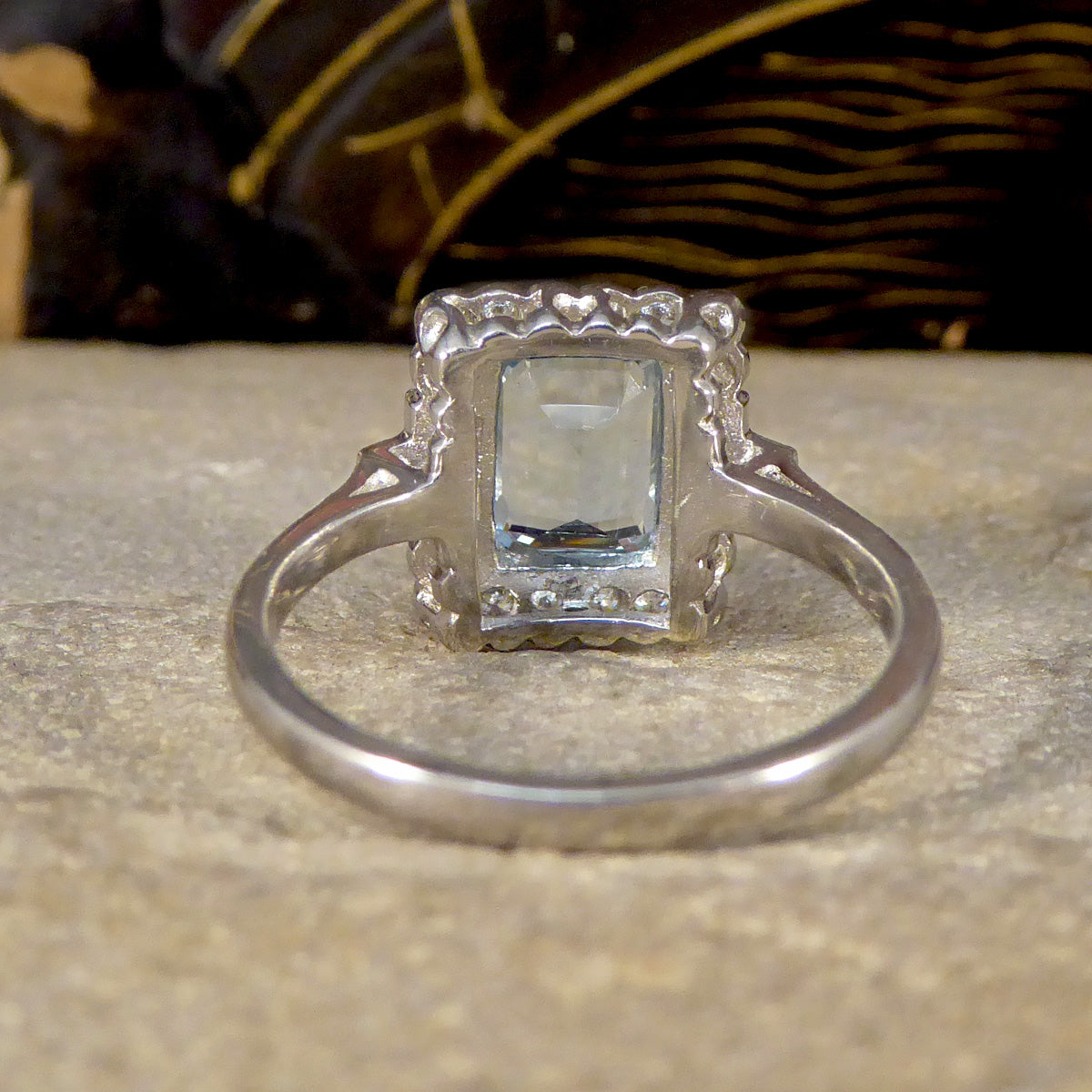 Art Deco Inspired Aquamarine and Diamond Cluster Ring in Platinum - Wharfedale Antiques