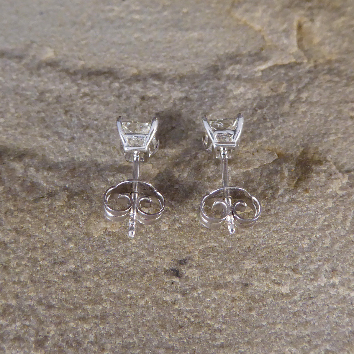 Princess Cut Diamond Stud Earrings Weighing 0.91ct in 18ct White Gold - Wharfedale Antiques