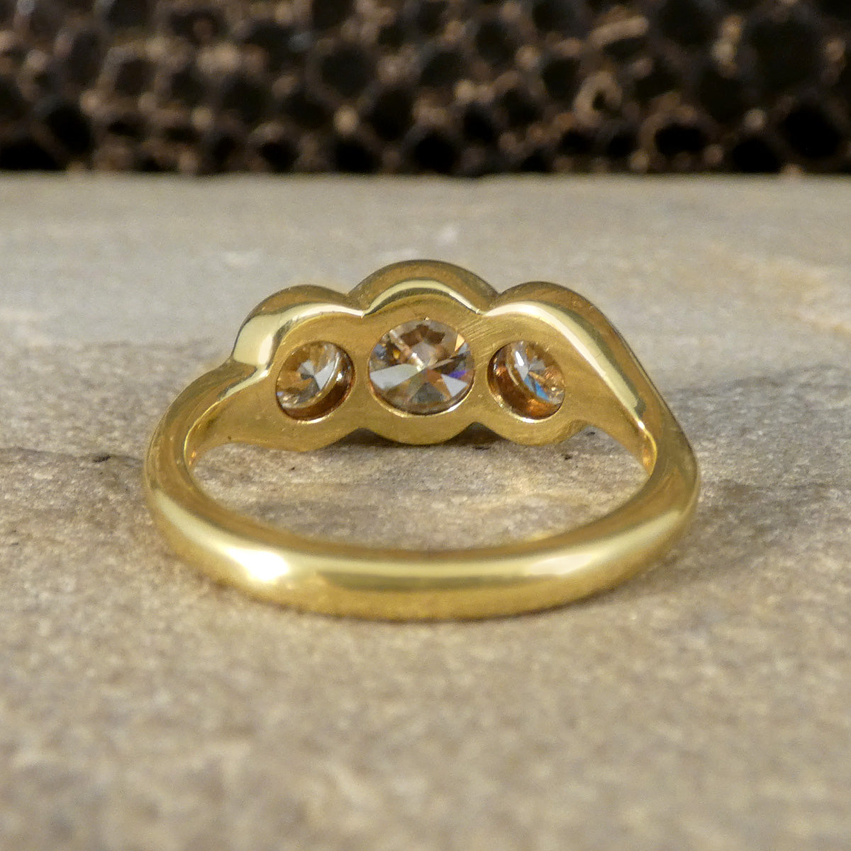 1.75ct Diamond Chunky Bezel Set Three Stone Ring in 18ct Yellow Gold - Wharfedale Antiques