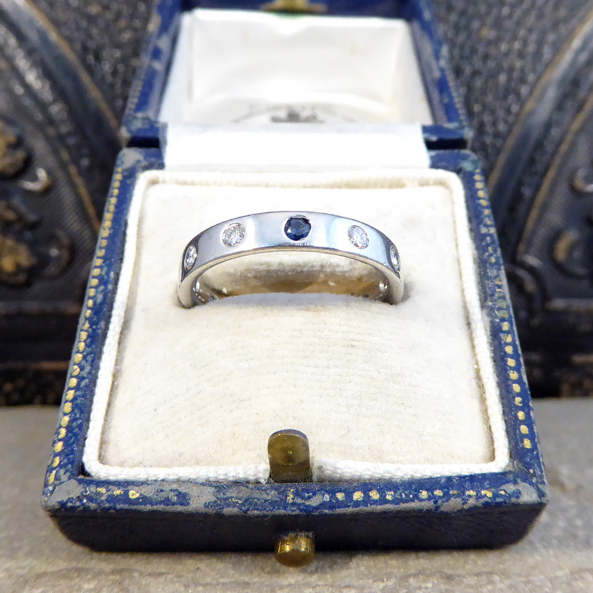Sapphire and Diamond Band Ring in Platinum - Wharfedale Antiques