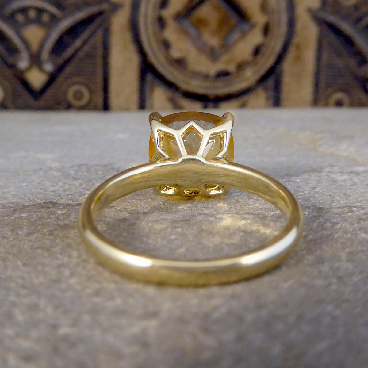 Cushion Citrene Solitaire Ring in Yellow Gold - Wharfedale Antiques