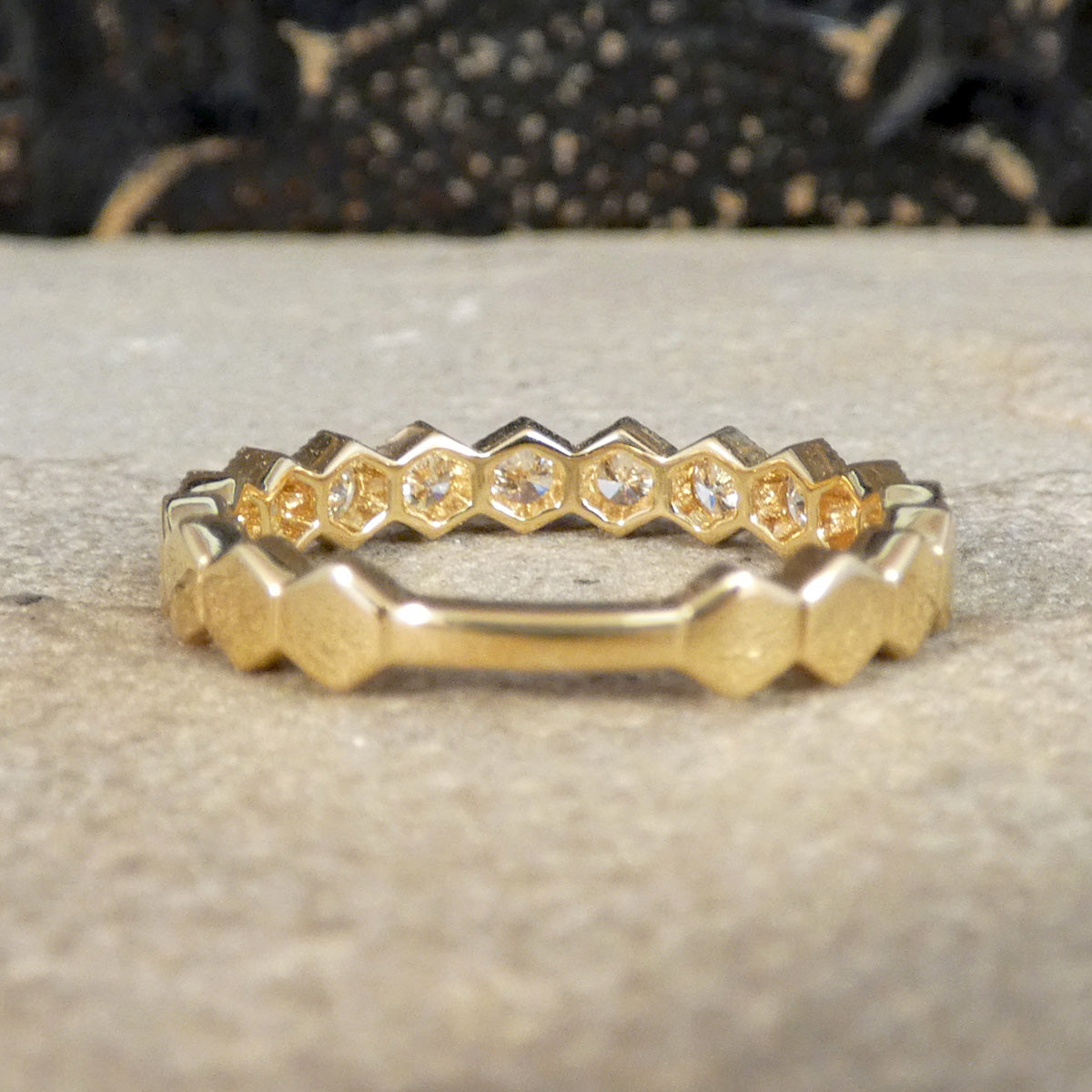 Honeycomb Diamond Half Eternity Ring in 18ct Yellow Gold showing the back 