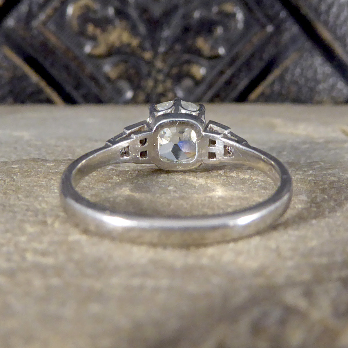 1.70ct Old European Cushion Cut Diamond Solitaire with Diamond Shoulders in Platinum - Wharfedale Antiques