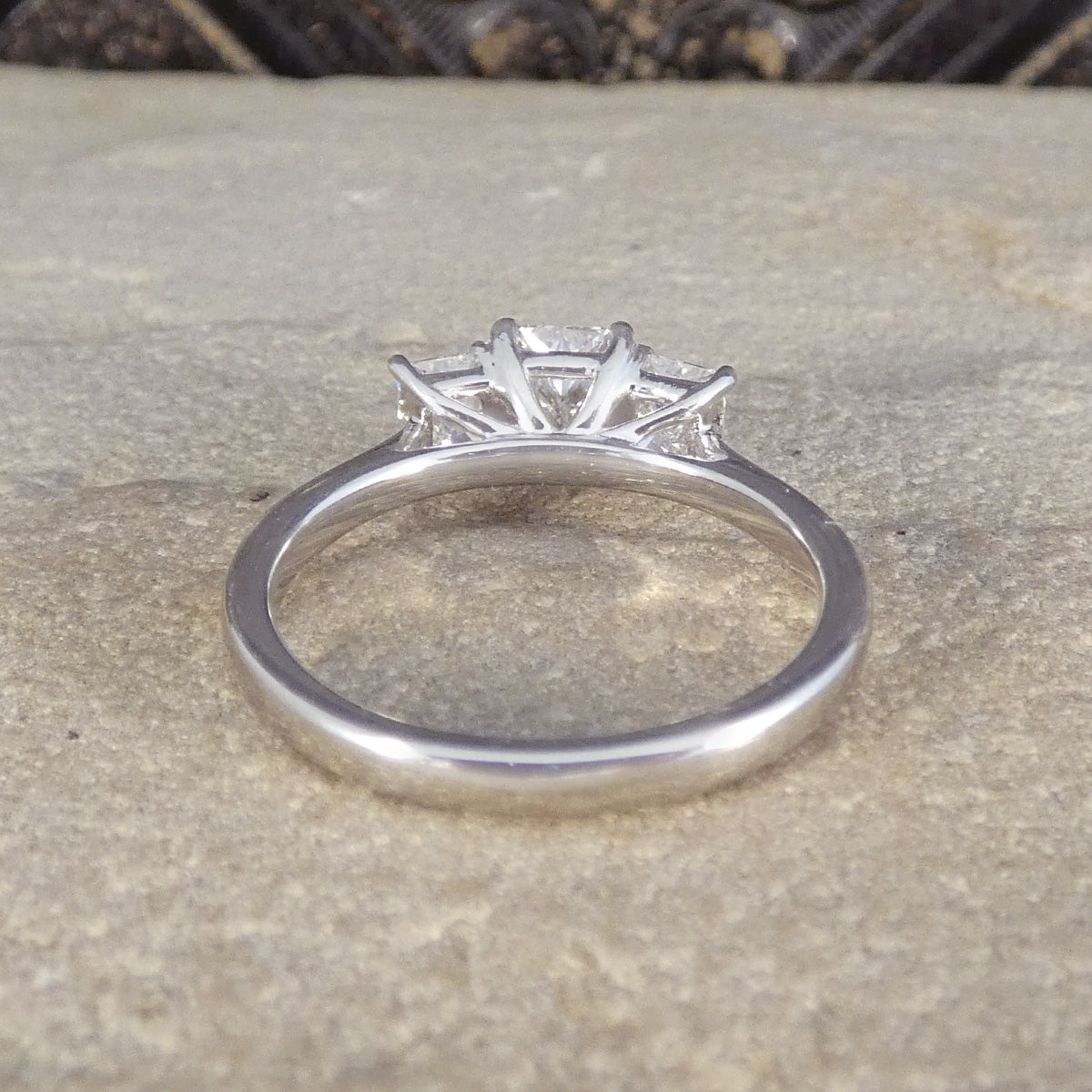 1.43ct Radiant Cut Diamond GIA Cert F/VS Three Stone Ring in Platinum - Wharfedale Antiques