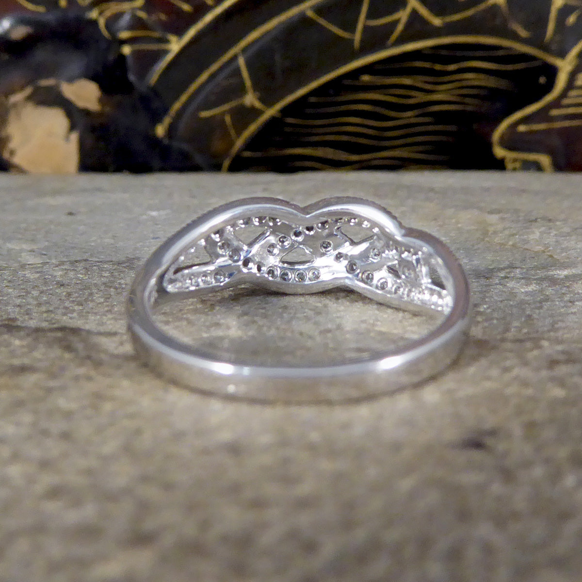 Diamond Set Milgrain Plait Half Eternity Ring in White Gold - Wharfedale Antiques