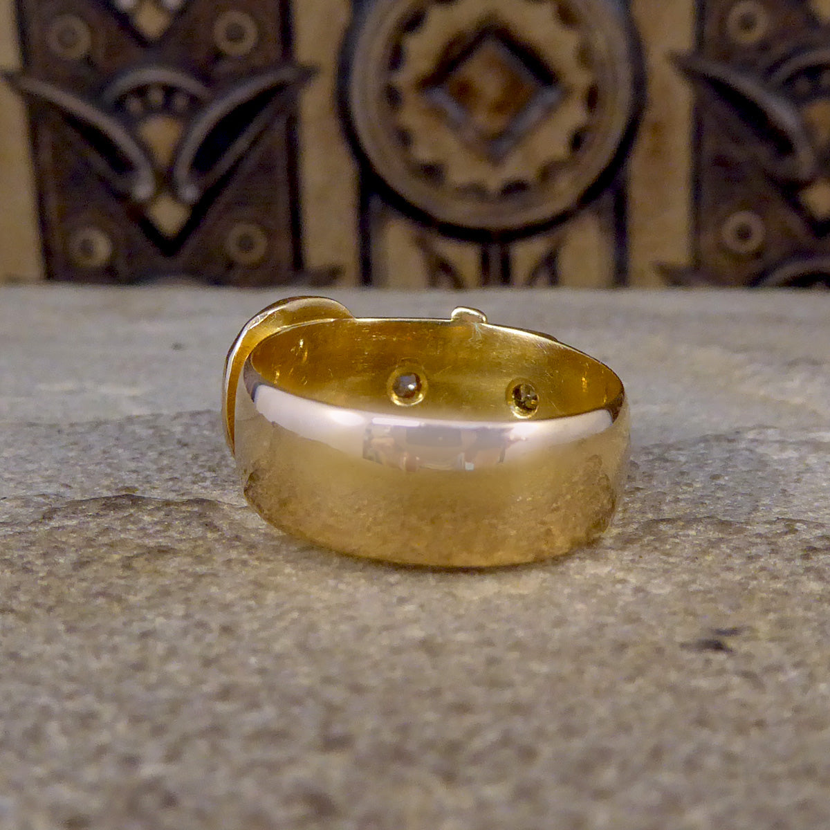 Antique C1919 Diamond set Buckle Ring in 18ct Yellow Gold - Wharfedale Antiques