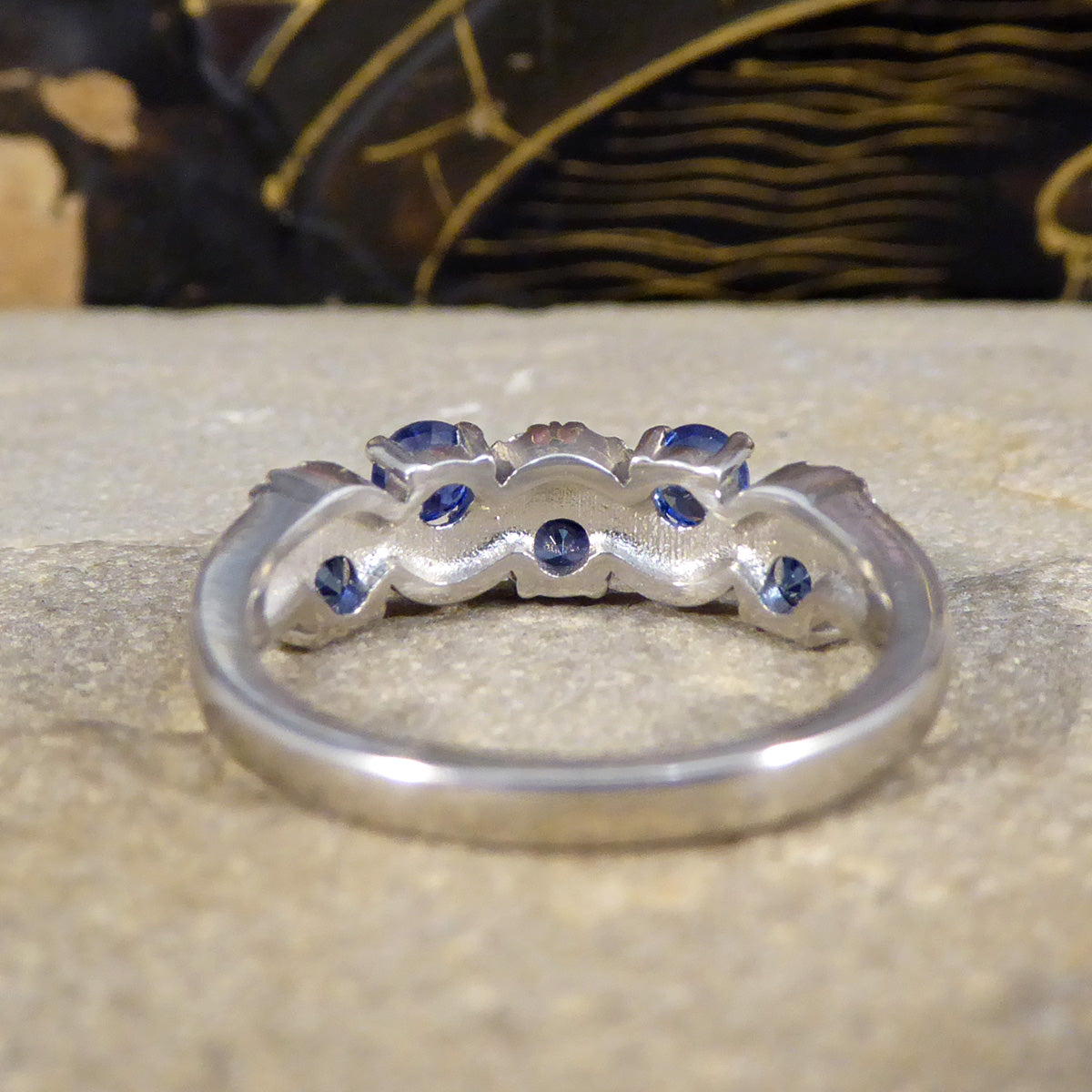 Ceylon Sapphire and Diamond Lazy River Ring in Platinum - Wharfedale Antiques