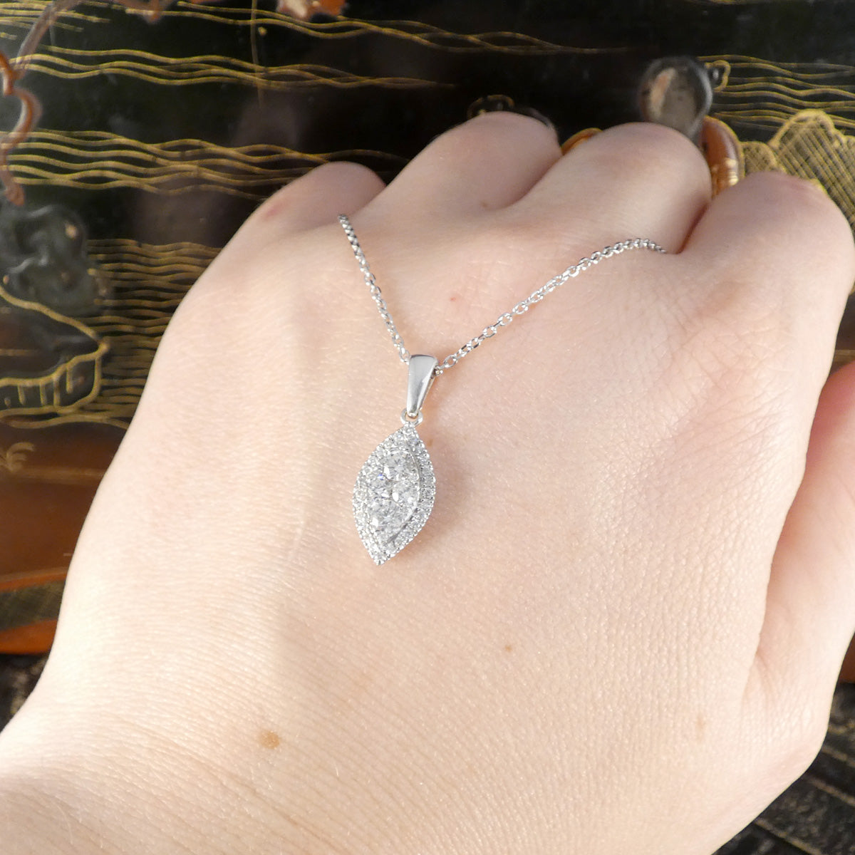 Diamond Marquise shaped pendant necklace in white gold